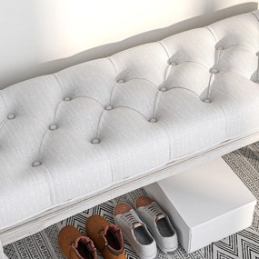 Banco “Ingrid” – Estilo Vintage com Assento Acolchoado e Pés de Madeir