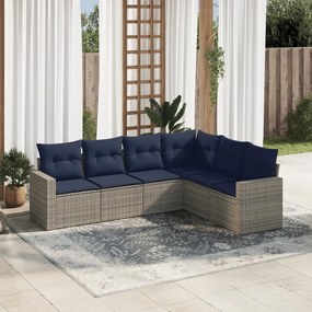 vidaXL 6 pcs conjunto sofás p/ jardim c/ almofadões vime PE cinzento