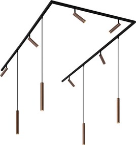 Sistema de iluminação de trilho moderno com 6 focos e 4 pendentes bronze escuro monofásico - Slimline Uzzy Keno
