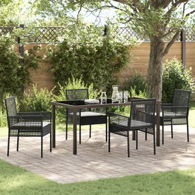 vidaXL Conjunto de Jantar de 5 Peças com Almofadas de Polirattan Preto