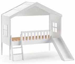 Cama para Crianças Casa HOUSEBED ESCADA + ESCORREGA BRANCA