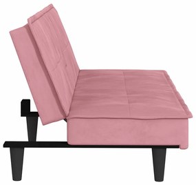 Sofá-cama com suporte para copos veludo rosa