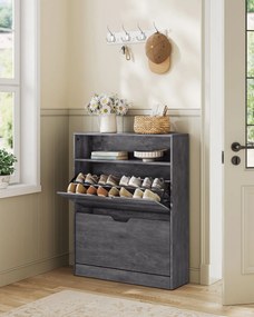 Sapateira com 2 portas e compartimento aberto 24 x 80 x 102 cm, cinzenta