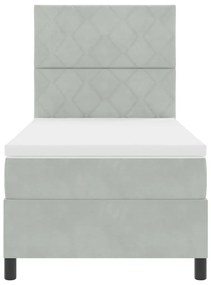Cama Box com Colchão e Luz LED Cinza Claro 90x200 cm Veludo