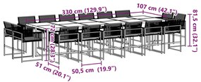 17 pcs conjunto de jantar p/ jardim c/ almofadões vime PE preto