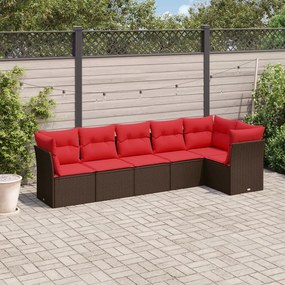 vidaXL 6 pcs conjunto de sofás jardim c/ almofadões vime PE castanho