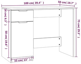 Secretária 100x50x75 cm derivados de madeira branco brilhante