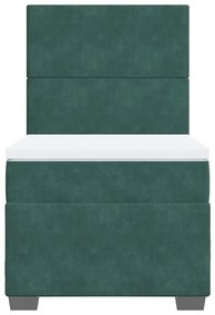 Cama com molas/colchão 100x200 cm veludo verde-escuro