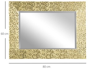 HOMCOM Espelho de Parede 80x60cm Espelho Decorativo com 4 Ganchos e Estrutura de Mosaico 3D Estilo Moderno para Sala de Estar Dormitório Sala de Jantar Entrada Dourado