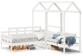 Conj. sofá-cama e banco c/ telhado 90x200cm pinho maciço branco