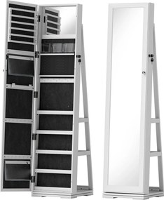 HOMCOM Armário para Jóias 360° com Fechadura e Espelho Incorporado Joalheiro de Pé Carga Máxima 20 kg 38x38x160 cm Branco | Aosom Portugal