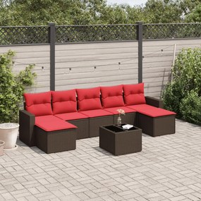 vidaXL 8 pcs conjunto sofás de jardim c/ almofadões vime PE castanho