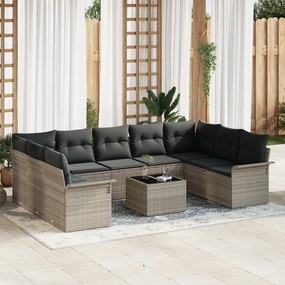 Conjunto de Sofá de Jardim de 10 Peças com Almofadas Cinza de Rattan d