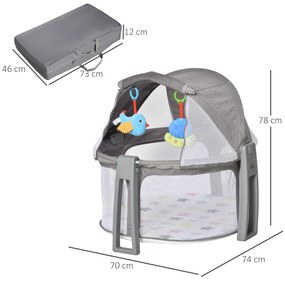 HOMCOM Berço dobrável e portátil para viagem Berço infantil com bolsa de transporte coberta removivel carga 15 kg 70x74x78 cm cinza