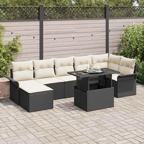 vidaXL Conjunto de Sofá de Jardim de 8 Peças com Almofadas Preto Rattan Poliéster