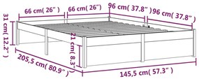 Estrutura de cama 140x200 cm madeira maciça castanho mel