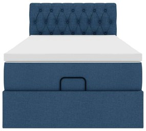 Cama Otomana com Colchão &amp; LEDs Tecido Azul 100x200 cm