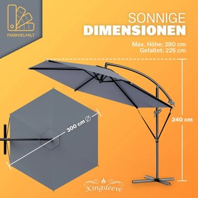 Guarda-sol cantilever em alumínio Ø300cm Proteção UV 80+antracite