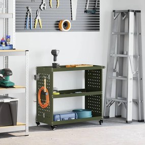 vidaXL Carro de Ferramentas com prateleira com roda Verde-oliva 75 x 35 x 73 cm