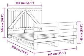 Estrutura de cama com cabeceira 140x200 cm pinho maciço