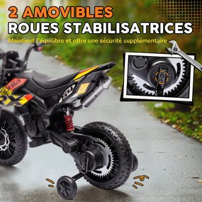 Moto Elétrica 12V para Crianças 3 aos 6 anos, 106,5 x 56 x 80 cm, Rodas de Treino Amovíveis, Amarela