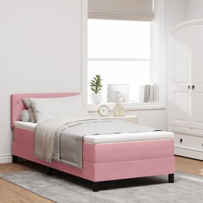 Cama Box vidaXL com Colchão & LED Rosa 100x200 cm Veludo