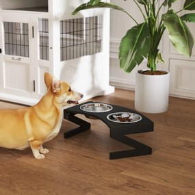 Comedouro elevado para cães com suporte, incluindo 2 tigelas de aço inoxidável de 1 litro, 52,5 x 30 x 16,5 cm, preto