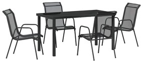 Conjunto de Jantar de Jardim com 5 Peças em Textileno Preto e Aço.