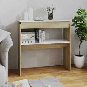 vidaXL Mesa consola 80x30x80 cm contraplacado branco/carvalho sonoma