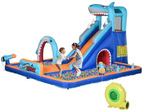 Castelo Insuflável Infantil 6 em 1 com Escorrega Piscina Parede de Escalada Canhão de Água 440x350x240 cm Multicolor