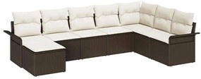 Conjunto de Sofá de Jardim de 8 Peças com Almofadas Rattan Castanho Po