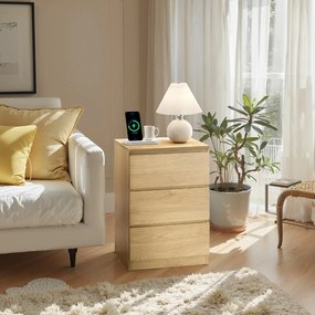 Mesa de cabeceira moderna com 2 tomadas e 2 portas USB com 3 gavetas 35 x 40 x 59 cm em amarelo palha