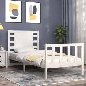 Estrutura de cama com cabeceira 100x200cm madeira maciça branco