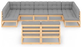 9 pcs conjunto lounge de jardim c/ almofadões pinho maciço