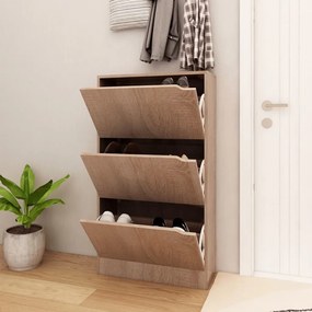 vidaXL Armário sapatos 3 portas contrapl. 59x24x105 cm carvalho sonoma