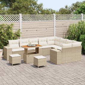 Conjunto de Sofás de Jardim de 12 Peças com Almofadas Bege Rattan Poli