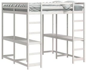Cama alta c/ secretária e escada 180x200 cm pinho maciço branco