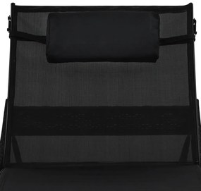 Espreguiçadeiras com mesa 2 pcs vime PE e textilene preto