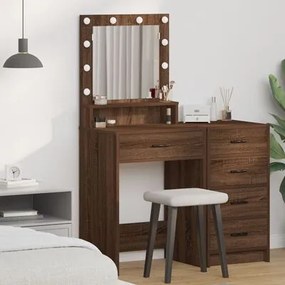 Mesa de Maquilhagem vidaXL com Luzes LED em Castanho Carvalho 50x41x13