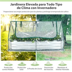 Estufa jardim elevada de 2 camadas com cobertura de estufa e janelas de enrolar Rega fácil 180 x 90 x 91 cm verde e prata e transparente