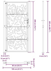 Portão de jardim 105x205 cm preto design de chama de aço