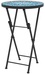 Outsunny Mesa Auxiliar Redonda Mesa de Jardim Dobrável com Bancada em Mosaico e Pés com Almofadas Antiderrapantes Ø35,5x55 cm Azul