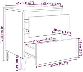 Cabinet de Cama Carvalho Preto 40x35x50 cm Madeira Engenheirada