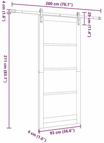 Porta Deslizante com Conjunto de Hardware 93x211 cm Madeira Sólida de