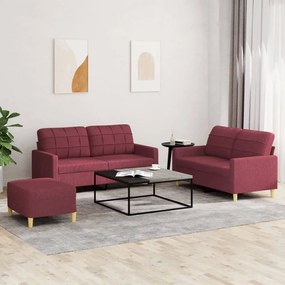 vidaXL 3 pcs conjunto de sofás com almofadões tecido vermelho tinto