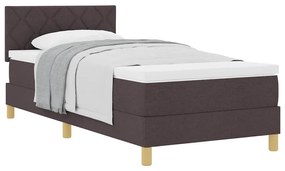 Cama Box Spring com colchão Castanho Escuro 90x200 cm Tecido