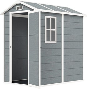 Outsunny Abrigo de Jardim Exterior Metálico de 2,1 m² 131x186x198 cm Abrigo de Jardim com Chão Janela Porta com Fechadura Cinza | Aosom Portugal