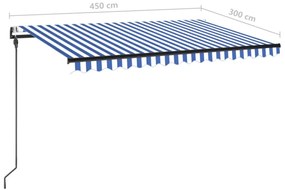 Toldo autom. c/ LED e sensor de vento 450x300 cm azul/branco