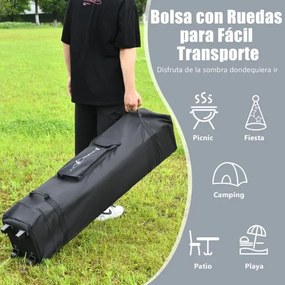 Pergula de 3 x 3 m  com teto de 2 níveis Tecido Oxford 3 alturas ajustáveis para jardim, praia, parque  cinzento