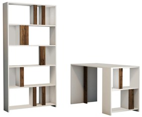 Secretária e Estante Lima – Branco e Nogueira – Secretária: 120x75,4x6